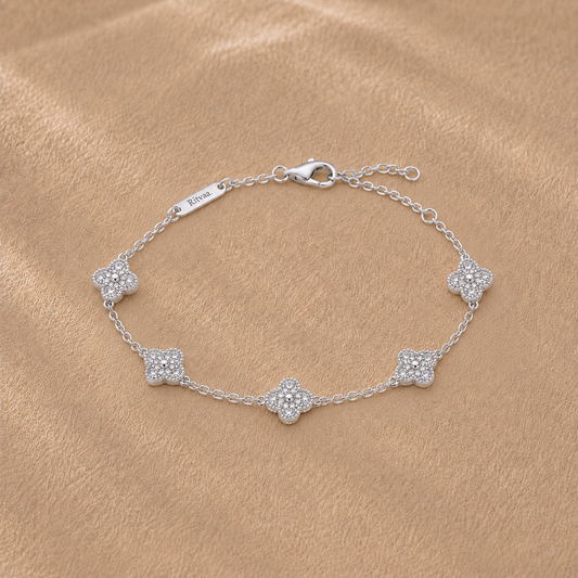 Odelie: Pave Quatrefoil Bracelet in 925 Sterling Silver