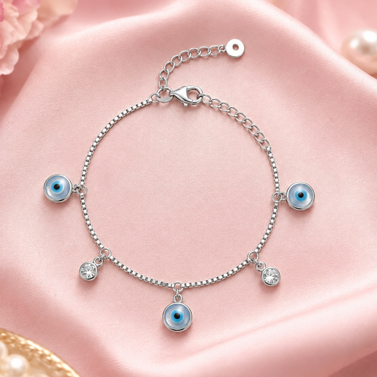 Wishkeeper: Evil Eye & Crystal Charm Bracelet in 925 Sterling Silver