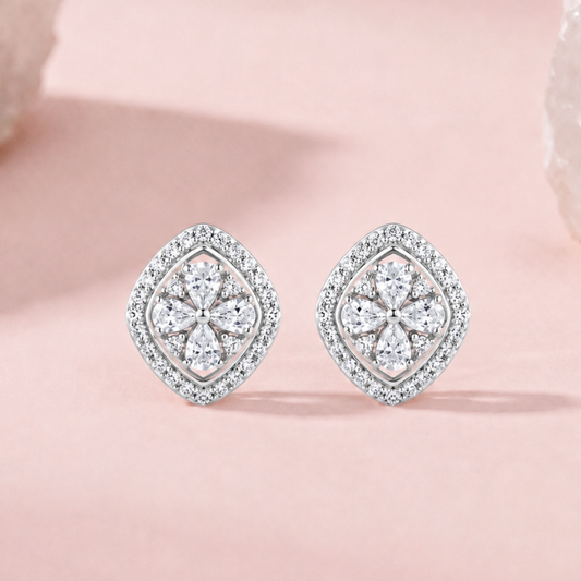 Liora: Floral Halo Stud Earrings in 925 Sterling Silver