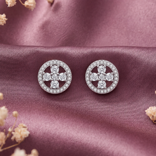 Corvelle: Pave Circle Stud Earrings in 925 Sterling Silver