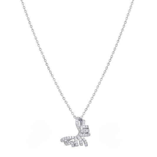 Shimmering Ribbon Bow Pendant Set in 925 Sterling Silver