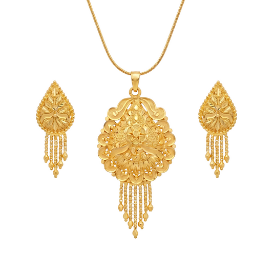 Ritvaa Antique Floral Engraved Pendant Set
