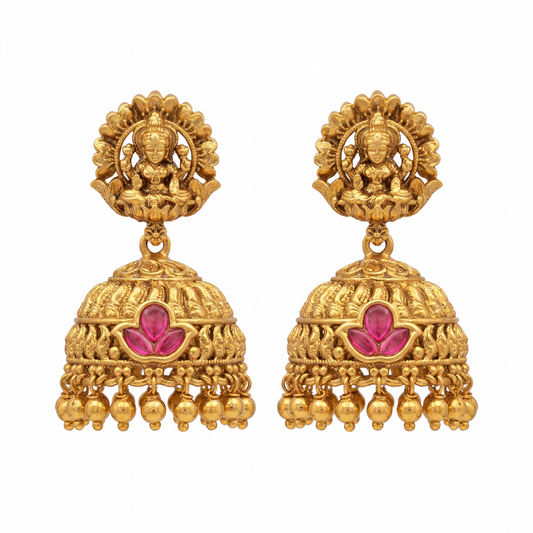 Ritvaa Royal Temple Gold Jhumka Earrings