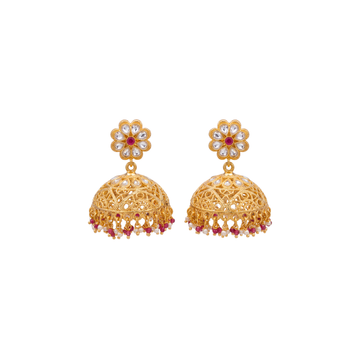 Padmika Ornate Floral Stone-Studded Filigree Jhumka Earrings