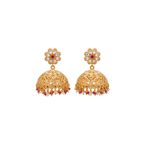Padmika Ornate Floral Stone-Studded Filigree Jhumka Earrings