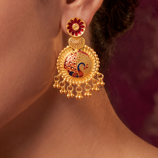 Peacock Inspired Gold Earrings