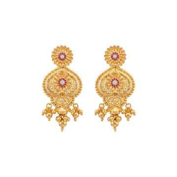 Ruby Accented Gold Earrings