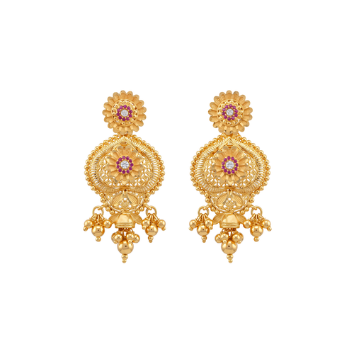 Ruby Accented Gold Earrings