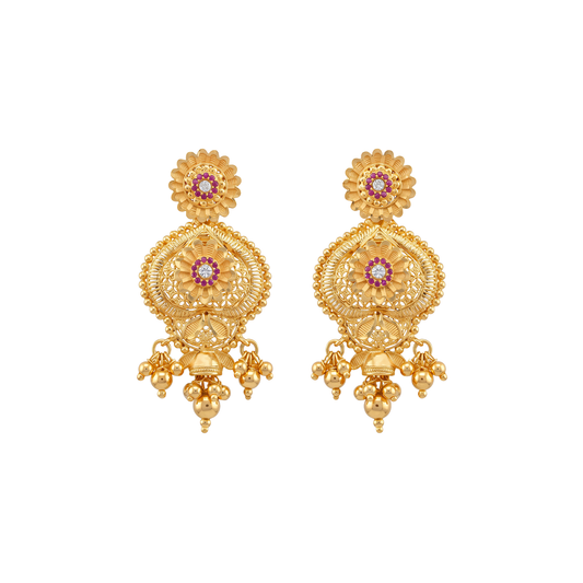 Ruby Accented Gold Earrings