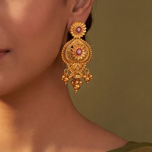 Ruby Accented Gold Earrings