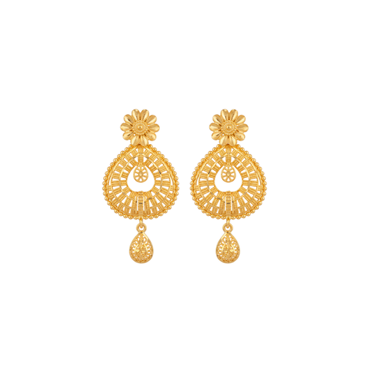 Floral Drop Gold Earrings