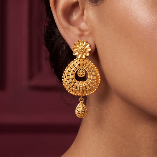 Floral Drop Gold Earrings
