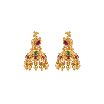 Shikhi Peacock Temple Jhumka 24K Gold-Layered Earrings