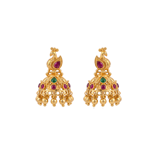 Shikhi Peacock Temple Jhumka 24K Gold-Layered Earrings