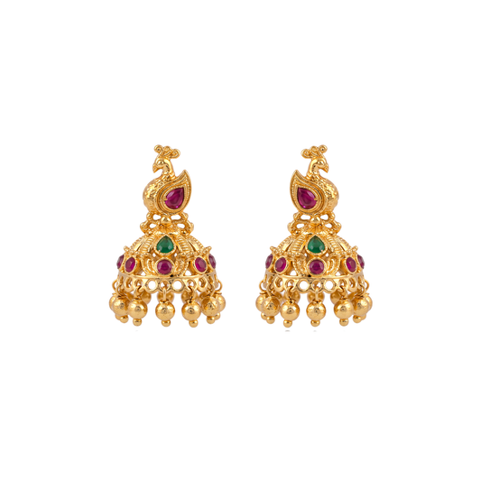 Shikhi Peacock Temple Jhumka 24K Gold-Layered Earrings