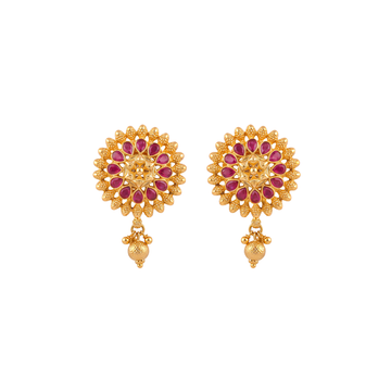 Kuruvinda Ruby-Toned Floral 24K Gold-Layered Earrings