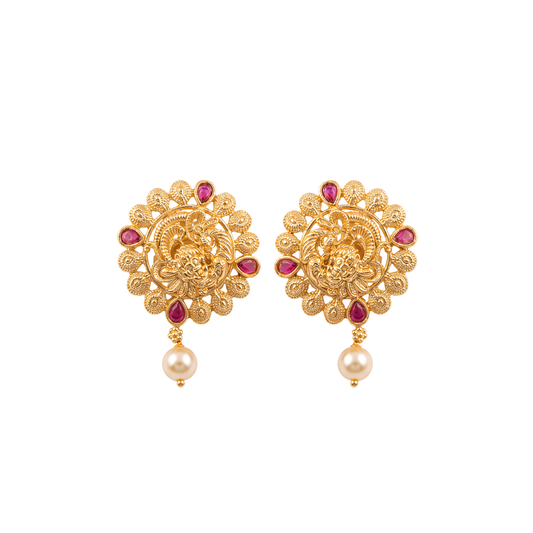 Kaveri Studs: Scalloped Ruby Accent Studs