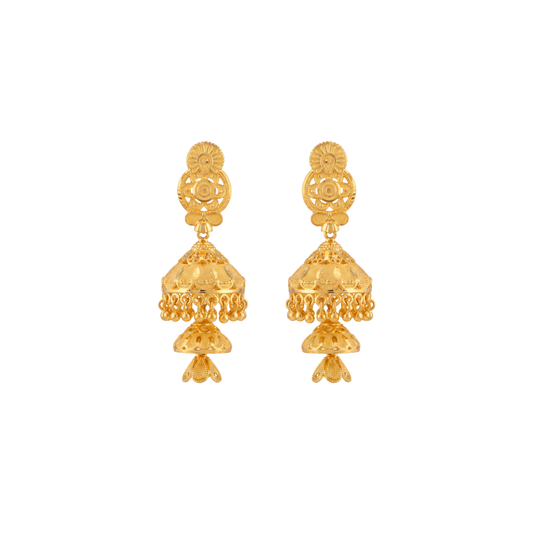 Multi-Tiered Traditional Gold Jhumka Earrings