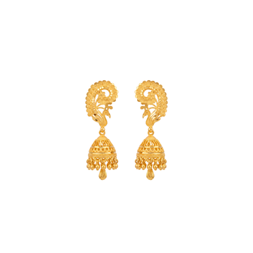 Peacock Motif Gold Jhumka Earrings Design