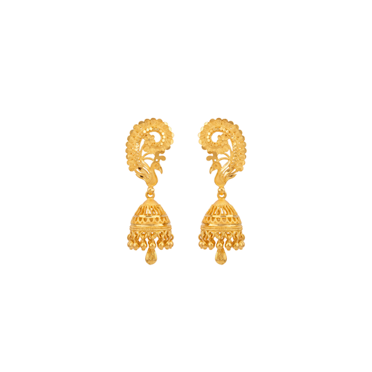 Peacock Motif Gold Jhumka Earrings Design