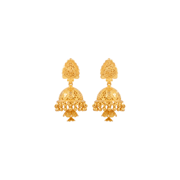 Classic Gold Jhumka Earrings With Beads