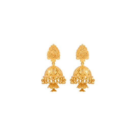Classic Gold Jhumka Earrings With Beads