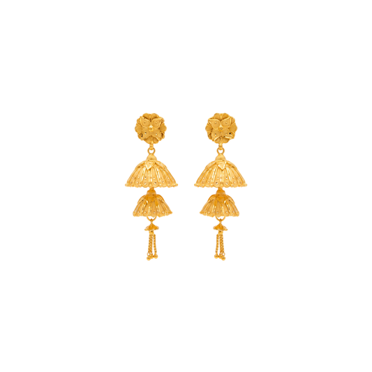 Layered Traditional Gold Jhumka Earrings Design