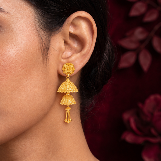 Layered Traditional Gold Jhumka Earrings Design