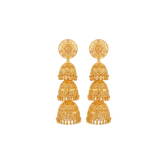 Kalindri Triple-Tier Jhumka Earrings