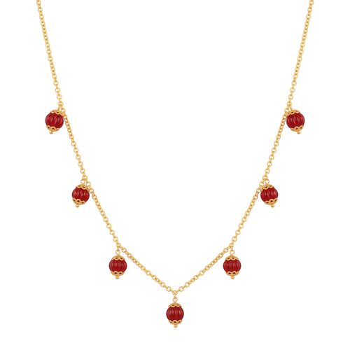 Gold Mala With Red Beads