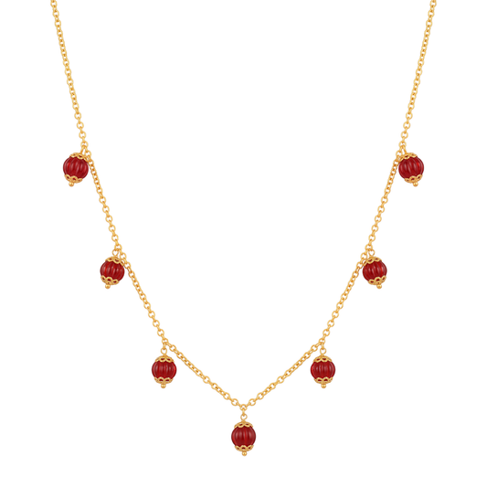 Gold Mala With Red Beads
