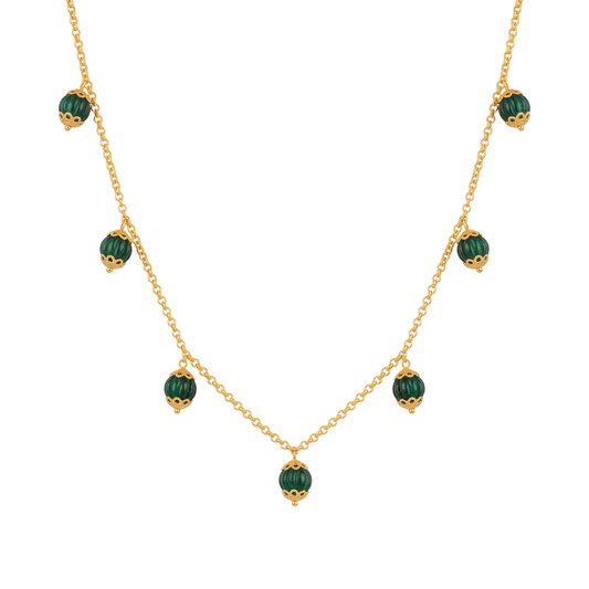 Gold Mala With Green Beads