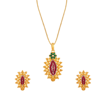 Ruby Emerald Gold Pendant Set
