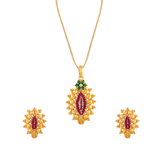 Ruby Emerald Gold Pendant Set