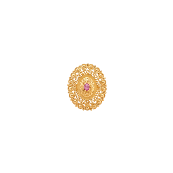 Rupashri Ornate Ruby Stone Oval Filigree Statement Ring