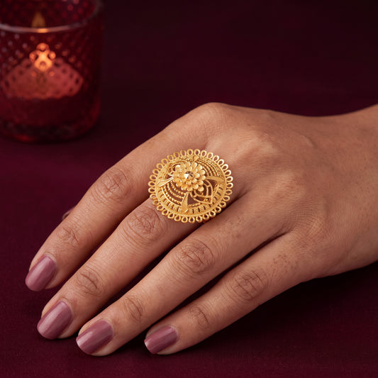 Majestic Gold Floral Disc Ring