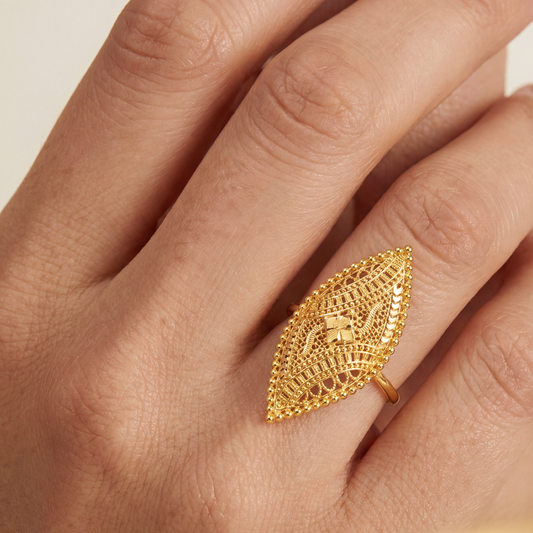 Vintage-Inspired Gold Filigree Cocktail Ring