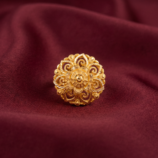 Ornate Yellow Gold Blooming Floral Ring