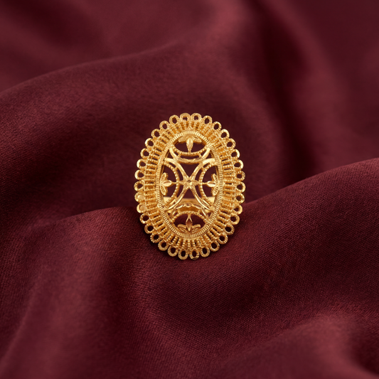 Gold Oval Filigree Lattice Ring