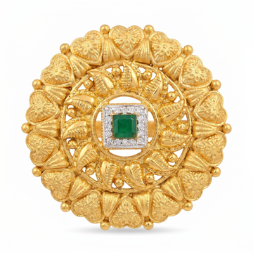 Emerald and Diamond Gold Medallion Ring