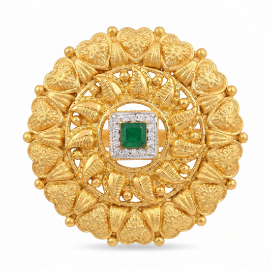Emerald and Diamond Gold Medallion Ring