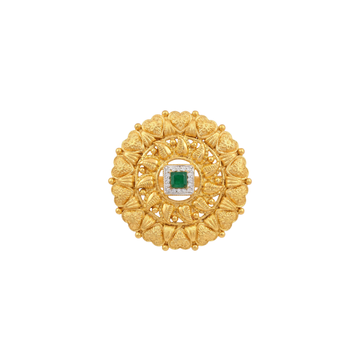 Emerald and Diamond Gold Medallion Ring