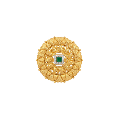 Emerald and Diamond Gold Medallion Ring