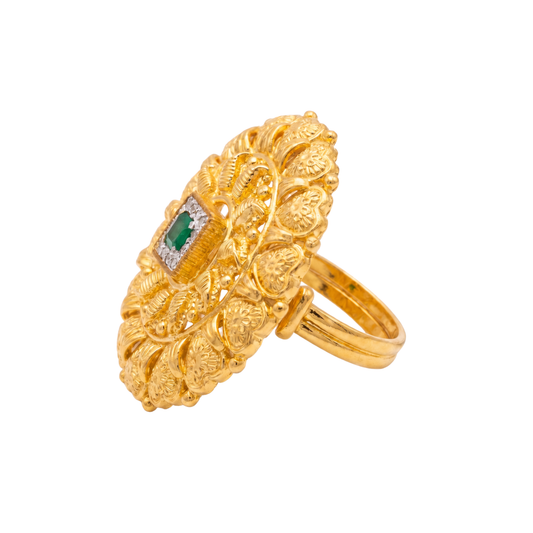 Emerald and Diamond Gold Medallion Ring