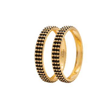 Traditional Black Bead Gold-Plated Bangles (2pcs)