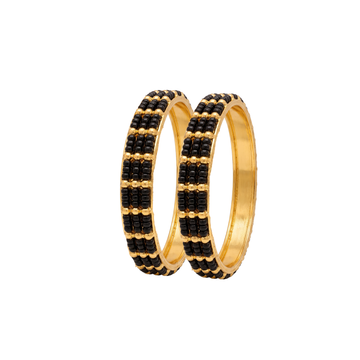 Gold-Plated Black Bead Bangles (2pcs)