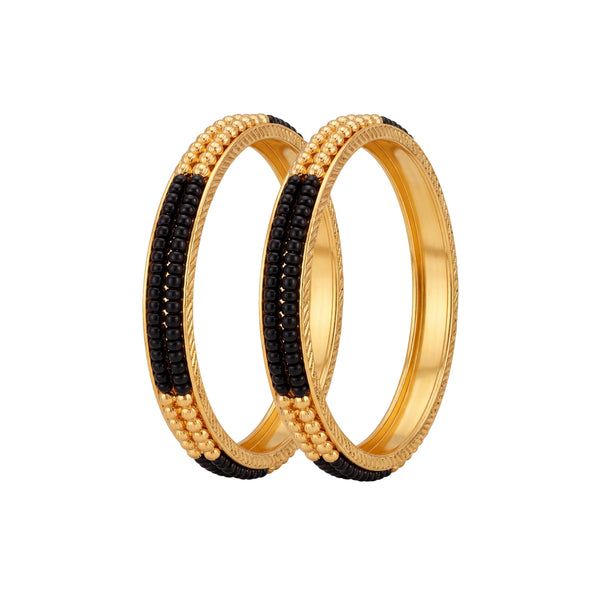 Duladi Traditional Gold-Toned Black Bead Bangles