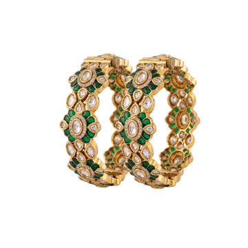 The Meera Emerald-Green Scalloped Polki Bangles