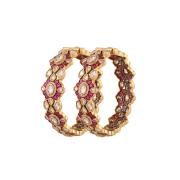 The Gulnar Ruby Lattice Wavy Heritage Bangles