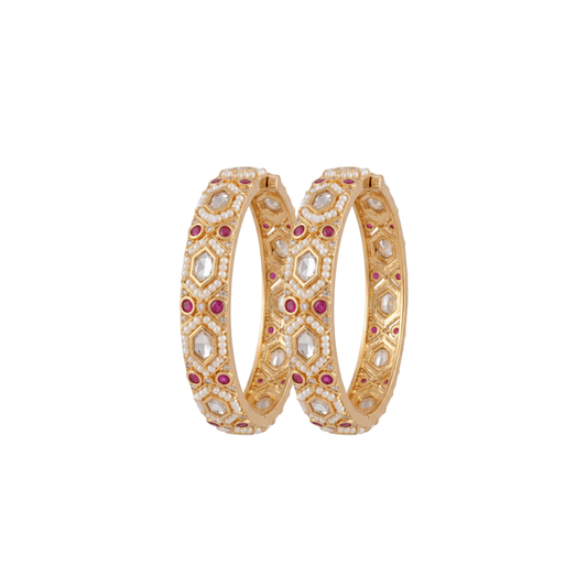 Pearl Studded Polki Gold Bangle